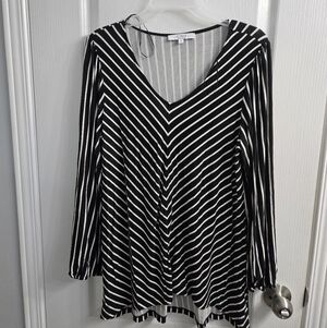 Cleo Black and White Striped Long Sleeve Top Size L
